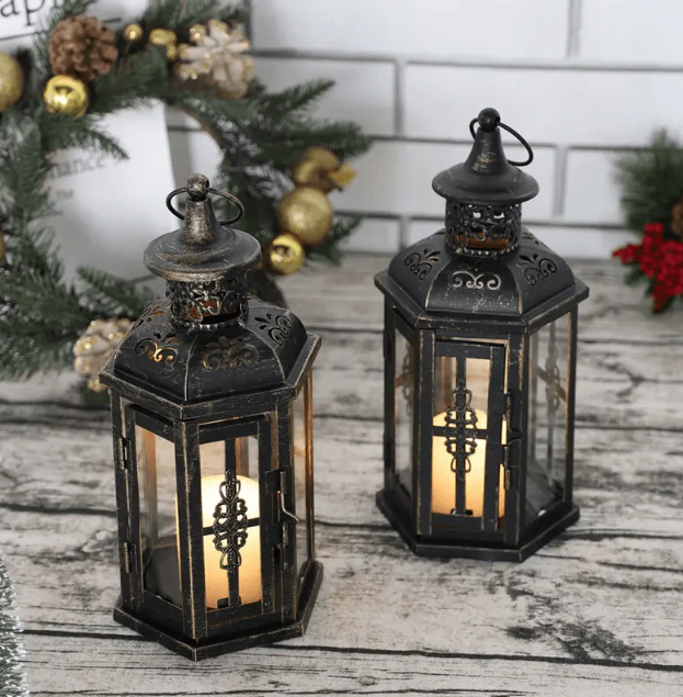 Black Iron Candle Holder Lantern Scandinavian Style