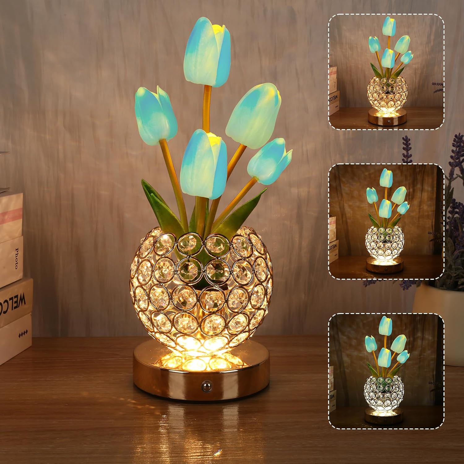 タッチ式ベッドサイドランプ – エレガントなクリスタルの輝き