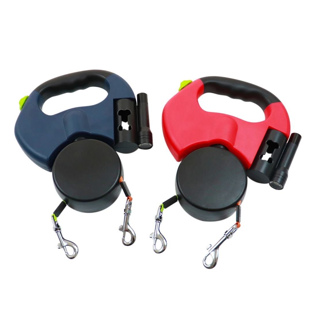 רצועת כלבים מתקפלת – עם פנס LED ומפיץ שקיות 