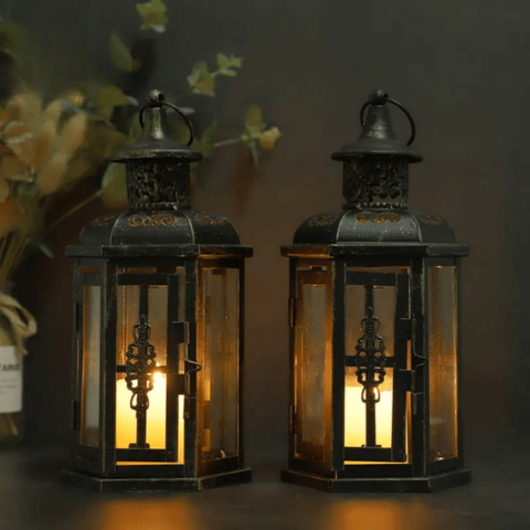 Black Iron Candle Holder Lantern Scandinavian Style 