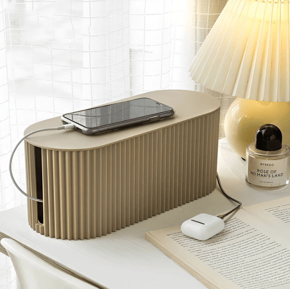 Caixa de arrumação de cabos minimalista - Organização limpa e design elegante