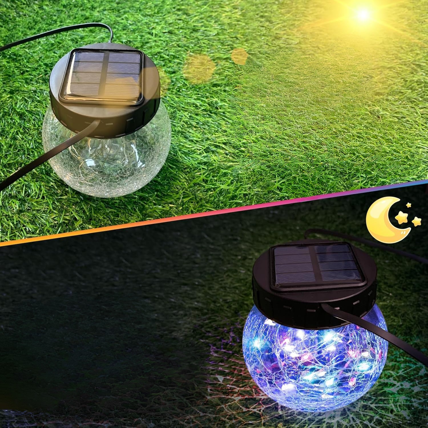 פנס סולארי תלוי — אלגנטיות בזכוכית סדוקה 