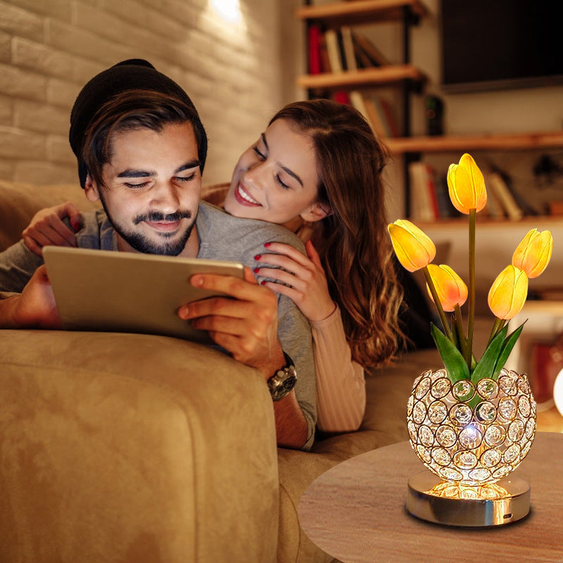 タッチ式ベッドサイドランプ – エレガントなクリスタルの輝き 