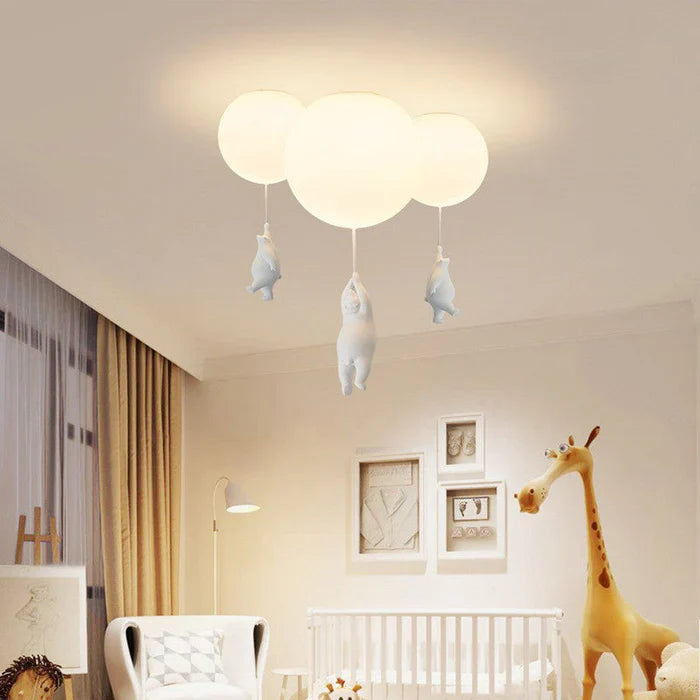 Children's Ceiling Light — Hanging Bears with Glowing Balloons 
