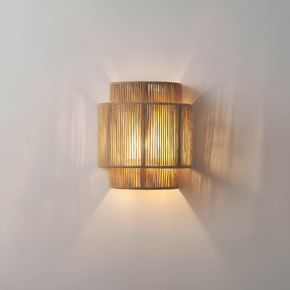 Rattan Wall Lamp With Hemp Rope Shade - Natural Light & Authentic Charm