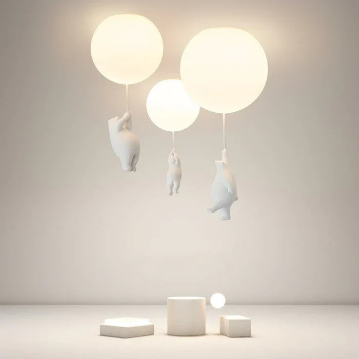 Children's Ceiling Light — Hanging Bears with Glowing Balloons 