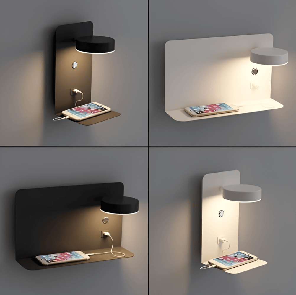 Led Wall Lamp With Shelf And USB Port - Modern design & 2-in-1 function