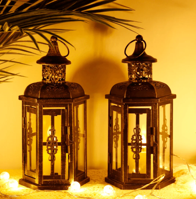 Black Iron Candle Holder Lantern Scandinavian Style 